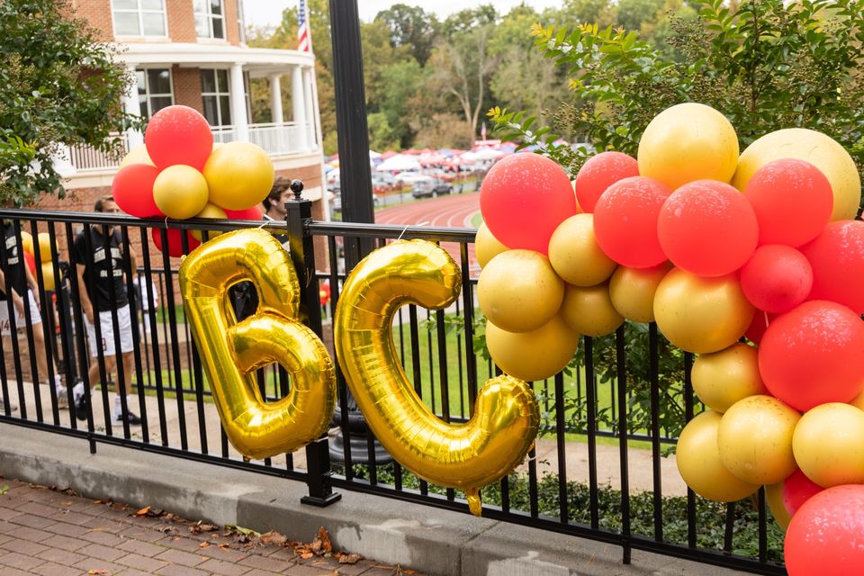 B-C Balloons strung on a fence at Homecoming