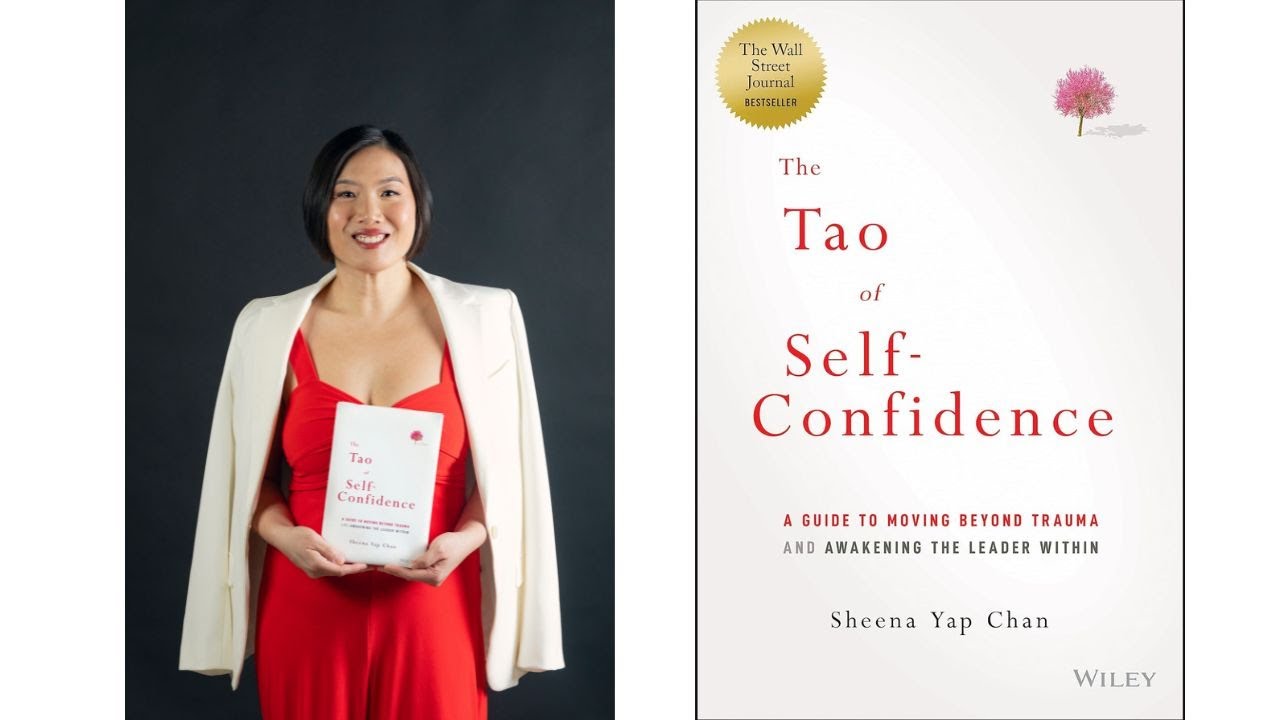 Sheena Yap Chan holding her book on the left. Book cover of The Tao of Self-Confidence on the right.