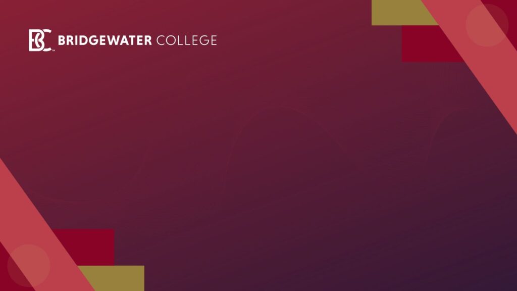 Dark Crimson Zoom Background with Bridgewater College logo in top right corner