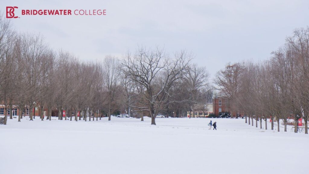 Zoom background of snow day on the campus mall