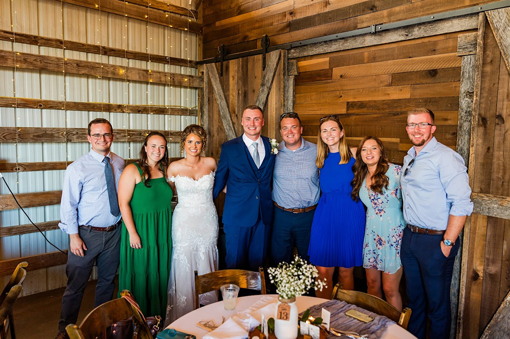 Garrison Wright and Lindsey Hensley ’20 on their wedding day pictured with B-C alumni in attendance