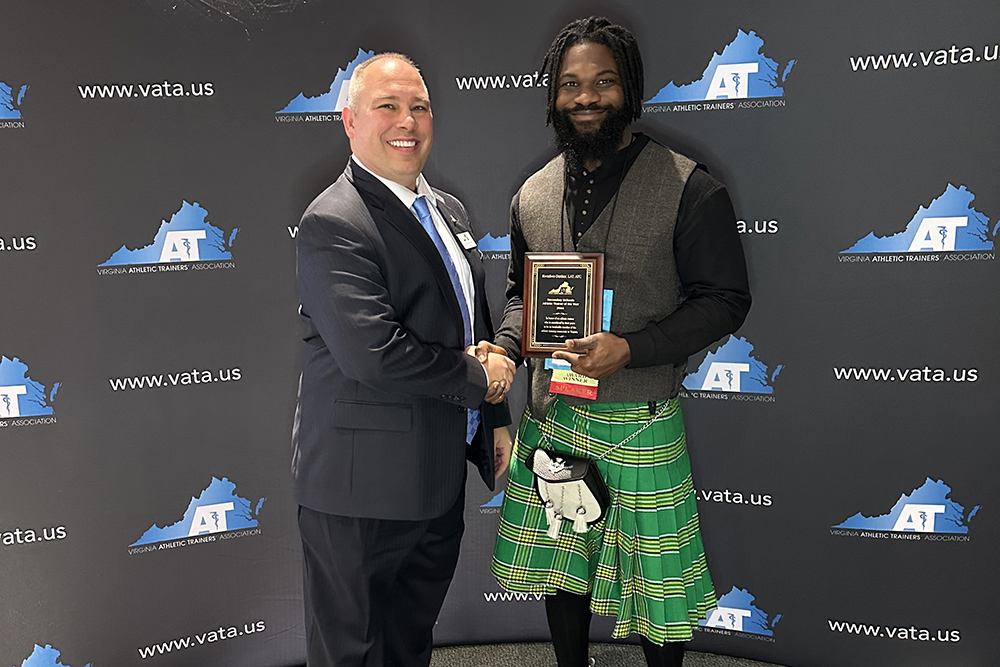 Kwadwo Donkor was selected by the Virginia Athletic Trainers’ Association for its VATA Vito Periello Secondary School Athletic Trainer of the Year Award. 