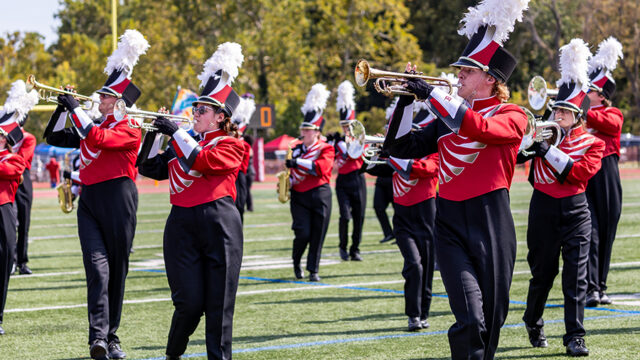 Screamin' Eagles Marching Band on the football field