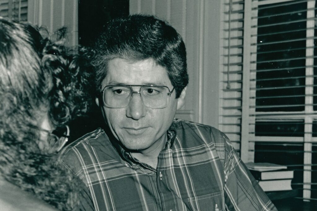 Black and white photo of Gary Adams