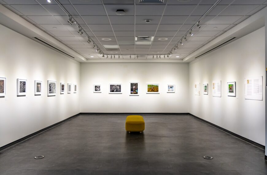 Art Gallery with framed work hanging on the wall