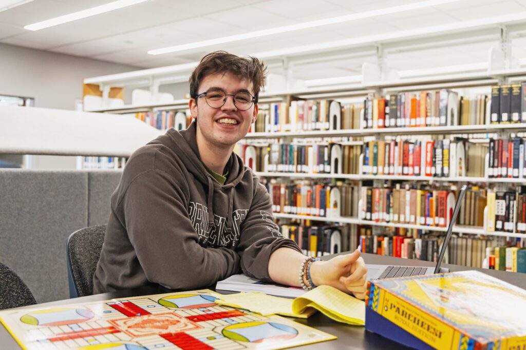 Tony Lucy with Parcheesi game