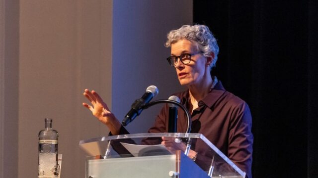 Maggie Jackson speaking at Bridgewater College.