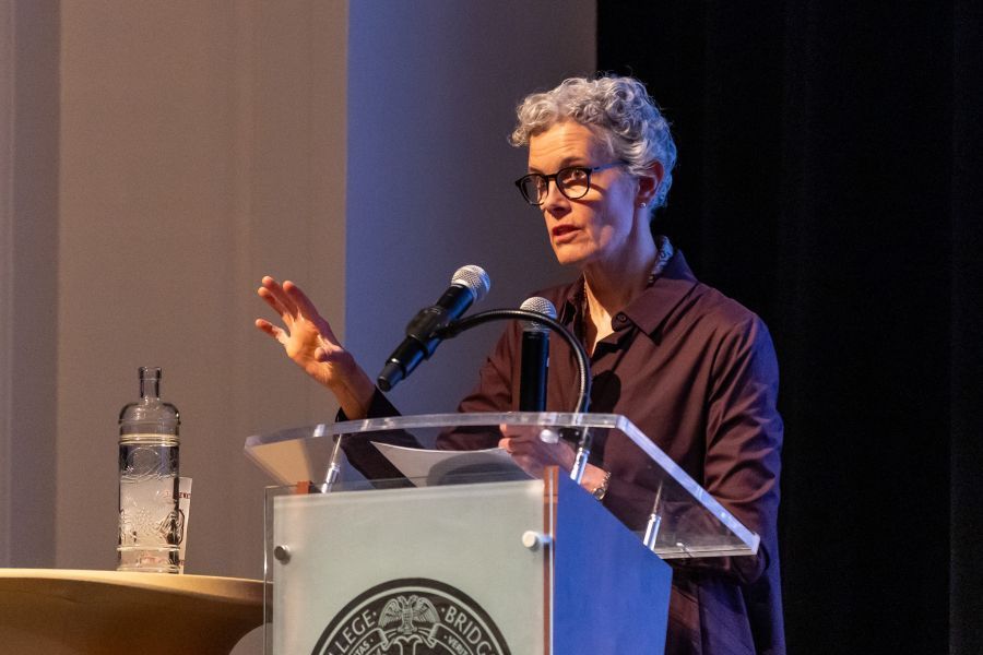 Maggie Jackson speaking at Bridgewater College.