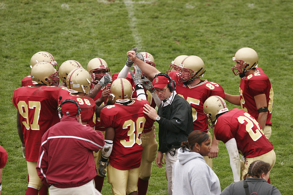 Bridgewater football team cheers during a game.